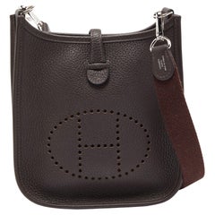 Used Hermes Chocolat Clemence Leather Evelyne TPM Bag