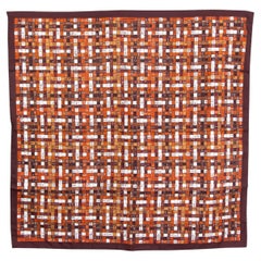 HERMES chocolat & cognac silk BOLDUC AU CARRE 90 Twill Scarf