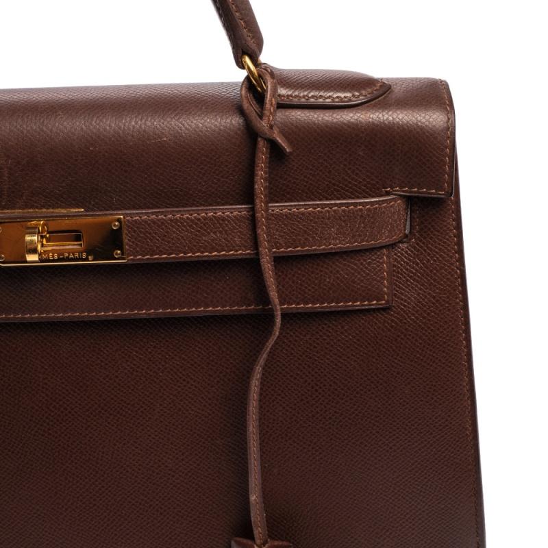 Hermes Chocolat Courchevel Leather Gold Hardware Kelly Sellier 32 Bag 8
