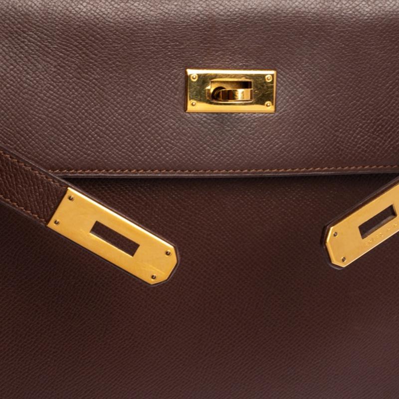 Hermes Chocolat Courchevel Leather Gold Hardware Kelly Sellier 32 Bag 9