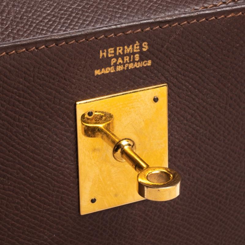 Hermes Chocolat Courchevel Leather Gold Hardware Kelly Sellier 32 Bag 4