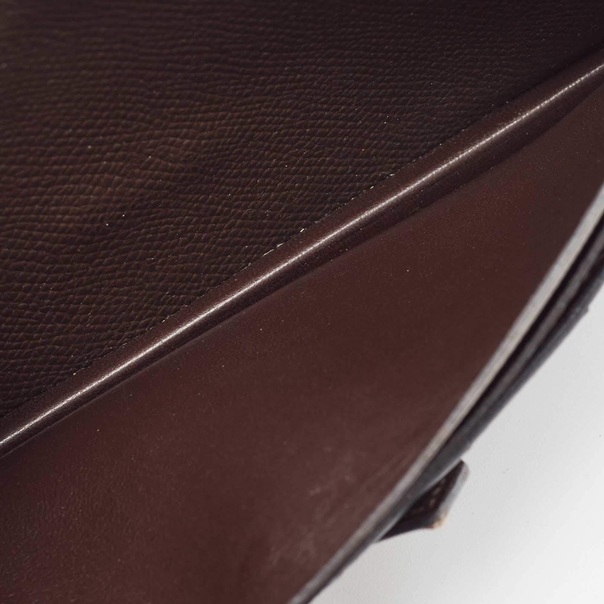 Hermés Chocolat Epsom Leather Bearn Gusset Wallet In Good Condition For Sale In Dubai, Al Qouz 2