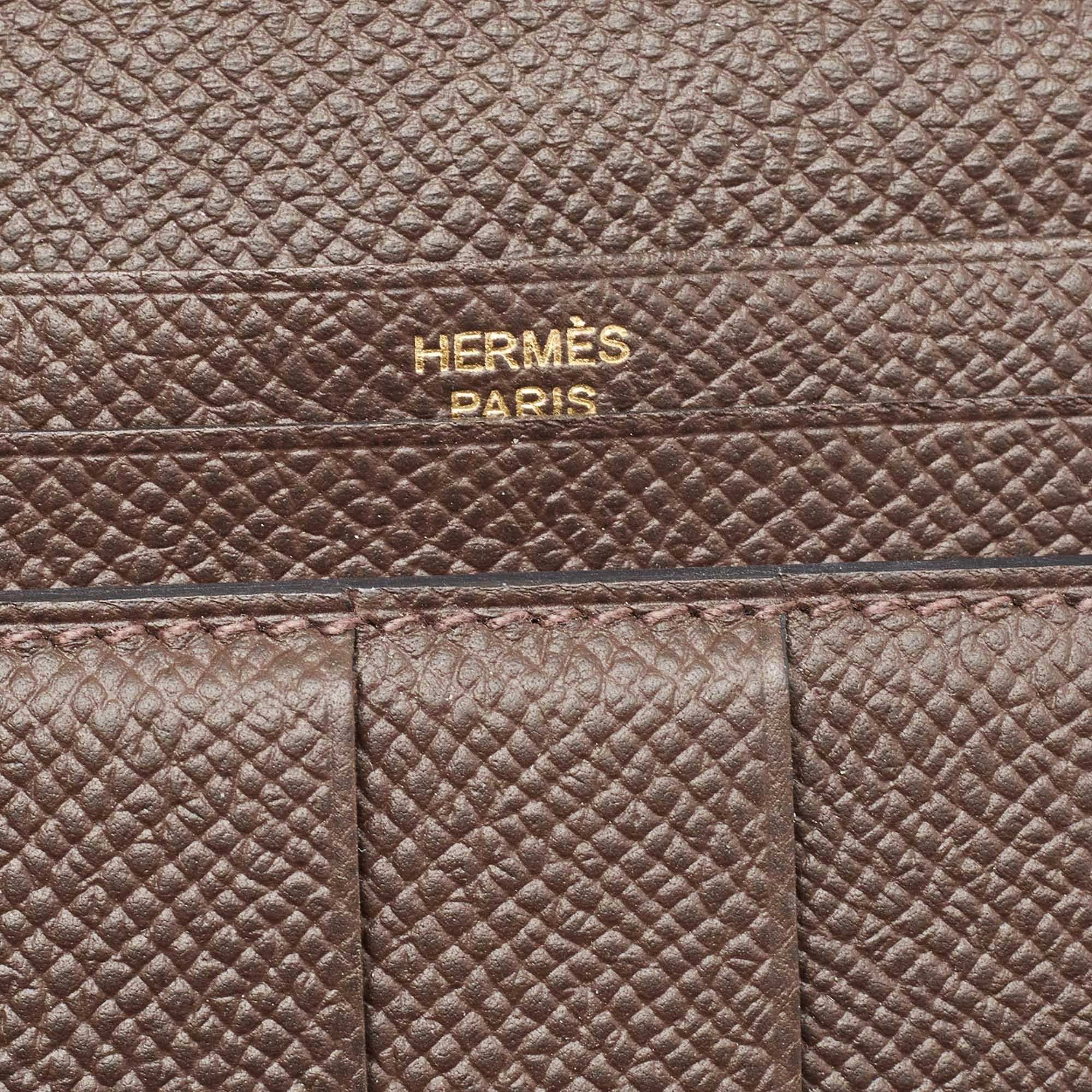 Hermés Chocolat Epsom Leather Bearn Gusset Wallet For Sale 2