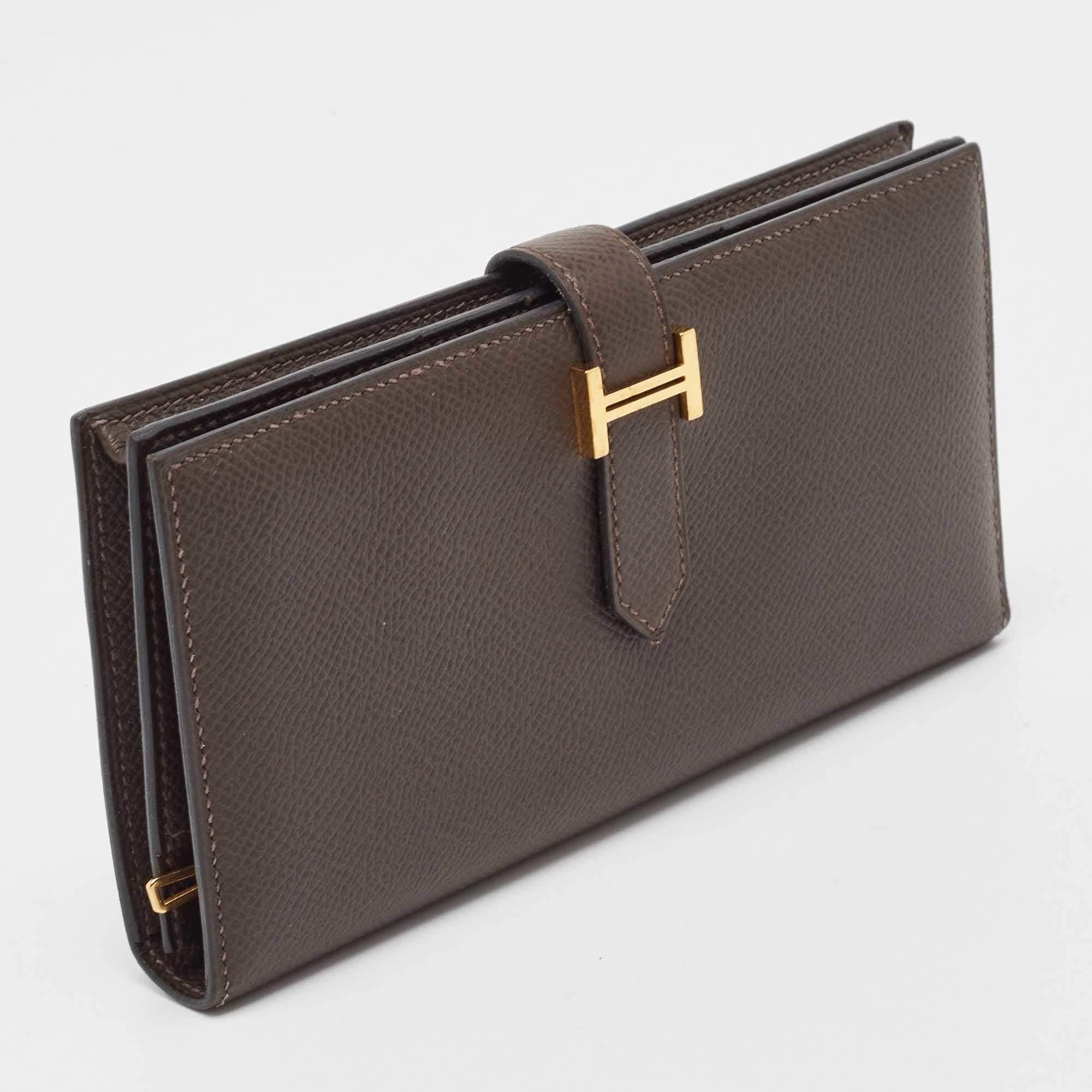 Hermés Chocolat Epsom Leather Bearn Gusset Wallet For Sale 4