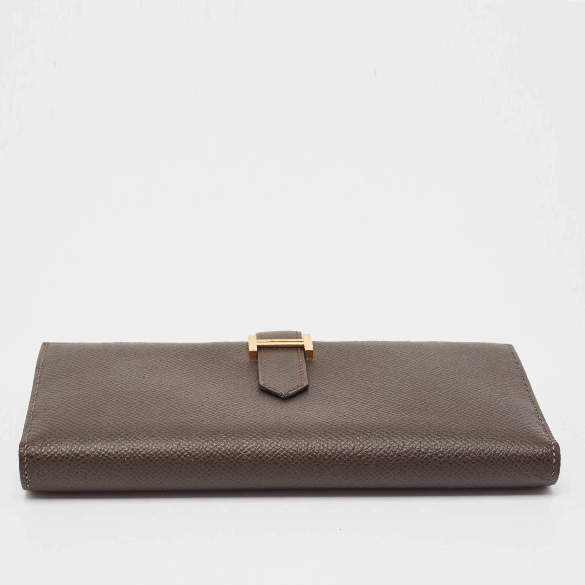Hermés Chocolat Epsom Leather Bearn Gusset Wallet For Sale 5
