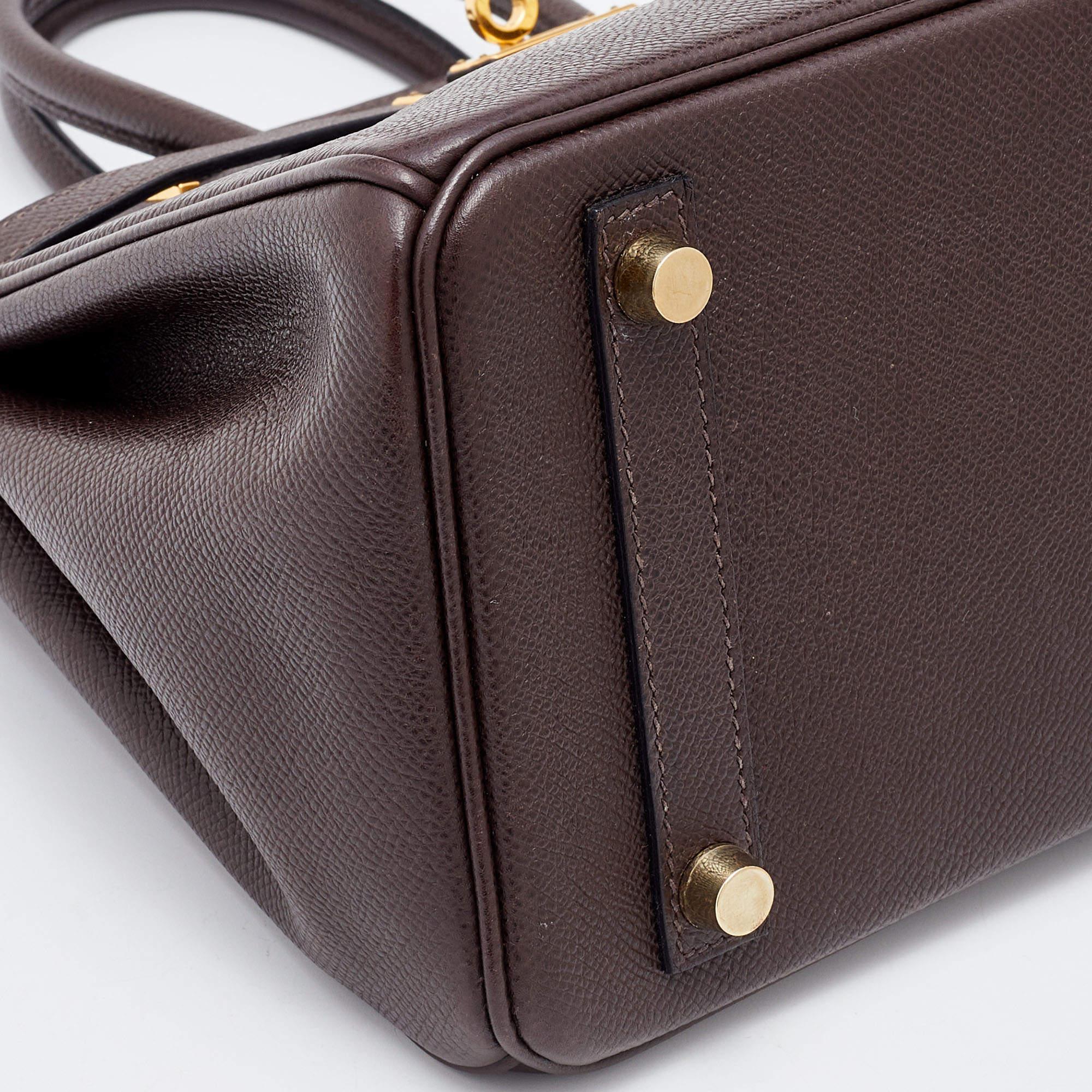 Women's Hermes Chocolat Epsom Leather Gold Finish Birkin 25 Bag