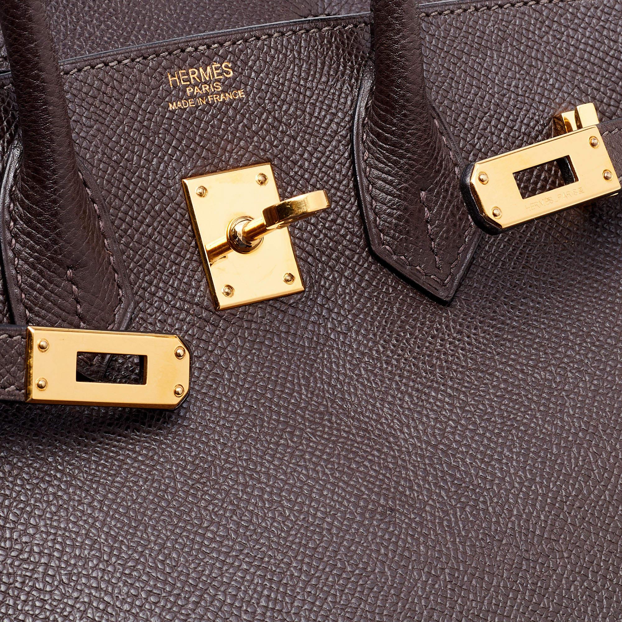 Hermes Chocolat Epsom Leather Gold Finish Birkin 25 Bag 2
