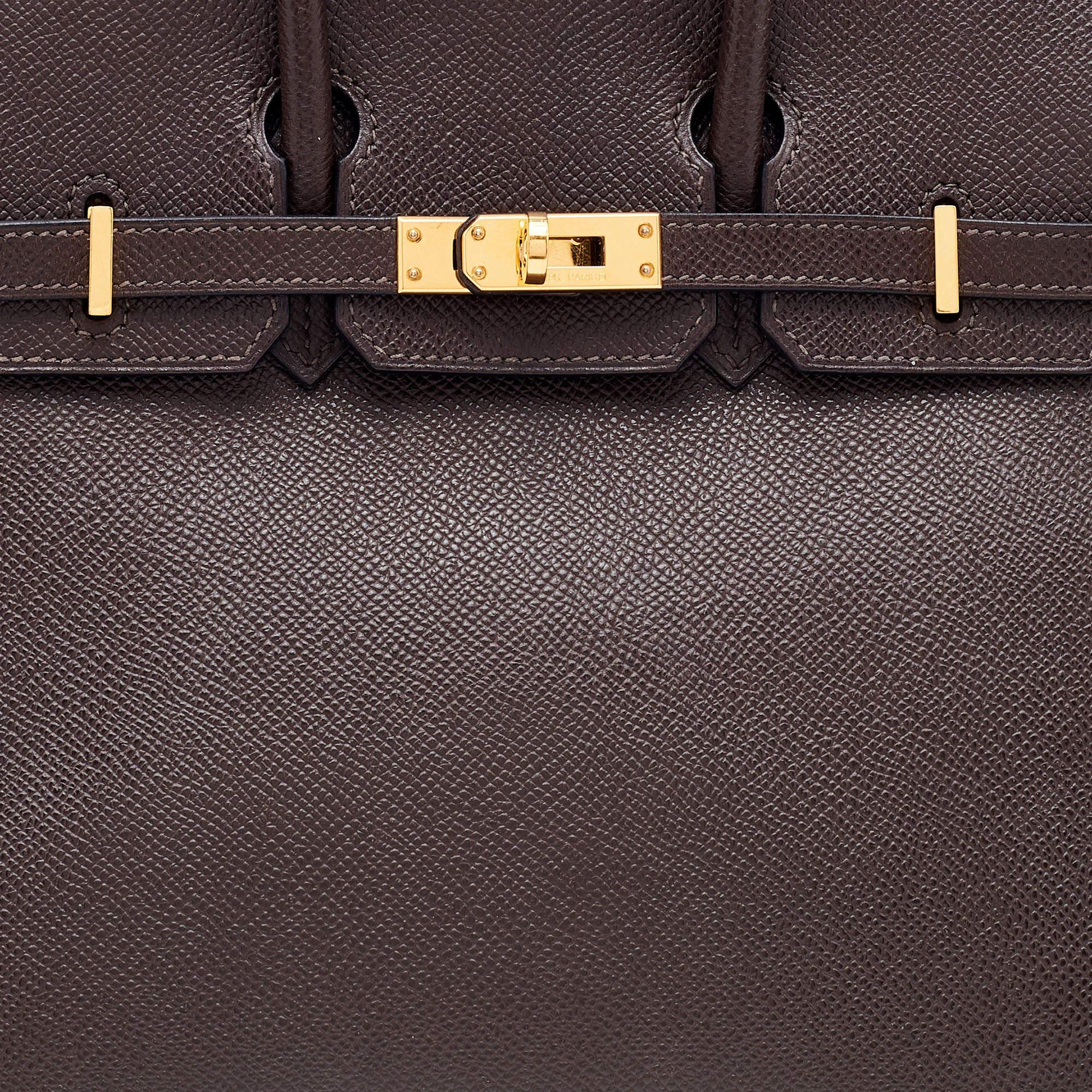 Hermes Chocolat Epsom Leather Gold Finish Birkin 25 Bag 4