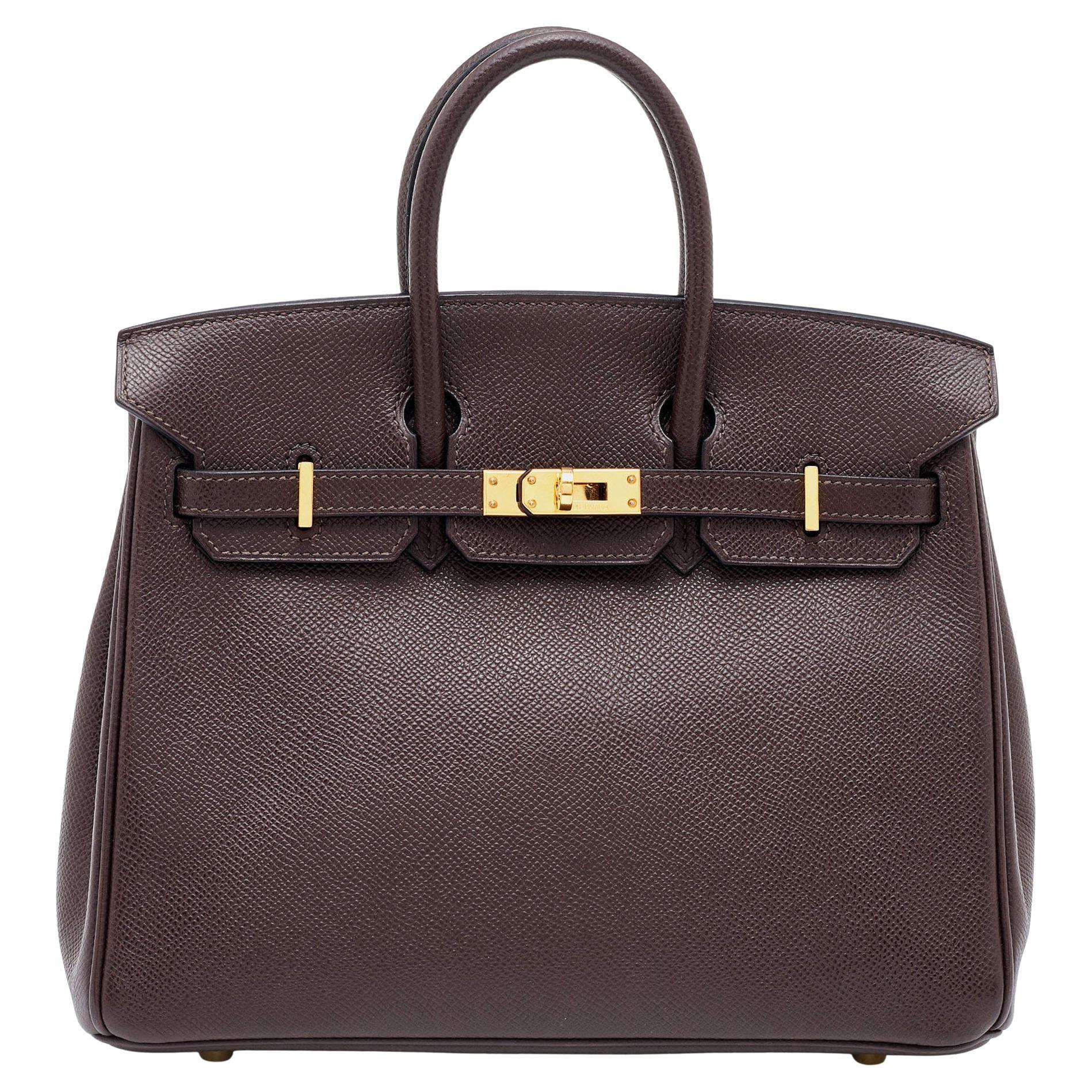 Hermes Chocolat Epsom Leather Gold Finish Birkin 25 Bag For Sale at 1stDibs
