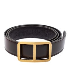 Hermes Chocolat Leather Reversible Domino Belt 100 CM