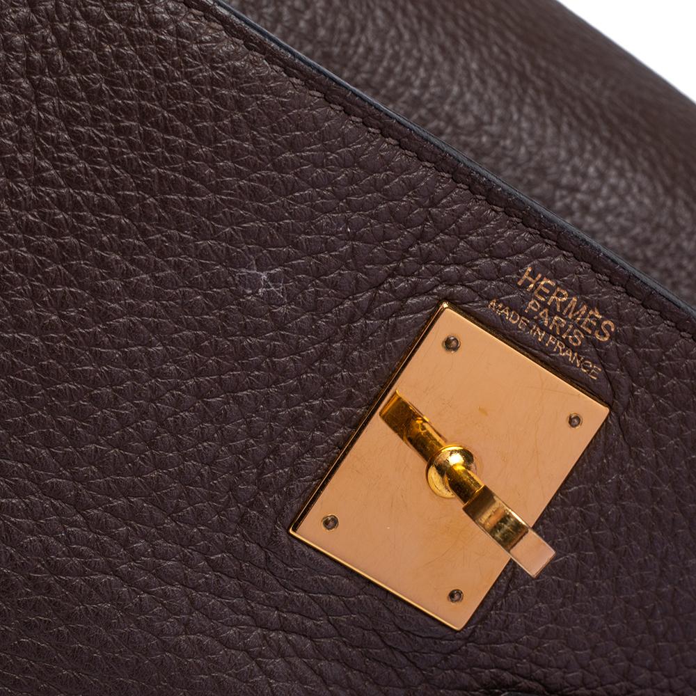 Hermes Chocolat Taurillon Clemence Leather Gold Hardware Kelly Retourne 32 Bag 9