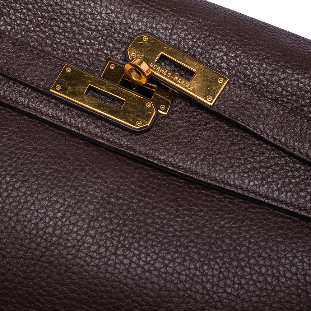 Hermes Chocolat Taurillon Clemence Leather Gold Hardware Kelly Retourne 32 Bag 11