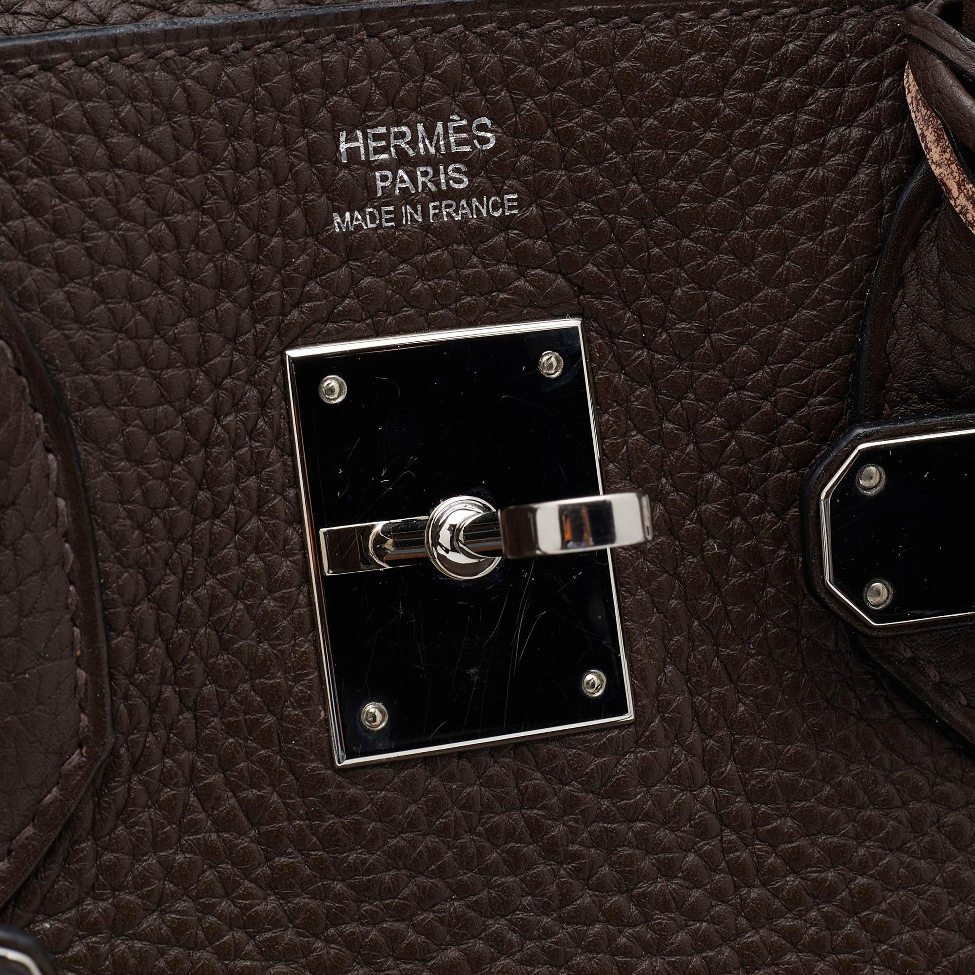 Hermes Chocolat Taurillon Clemence Leather Palladium Finish Birkin 30 Bag 12