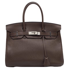 Hermes Chocolat Taurillon Clemence Leather Palladium Finish Birkin 30 Bag