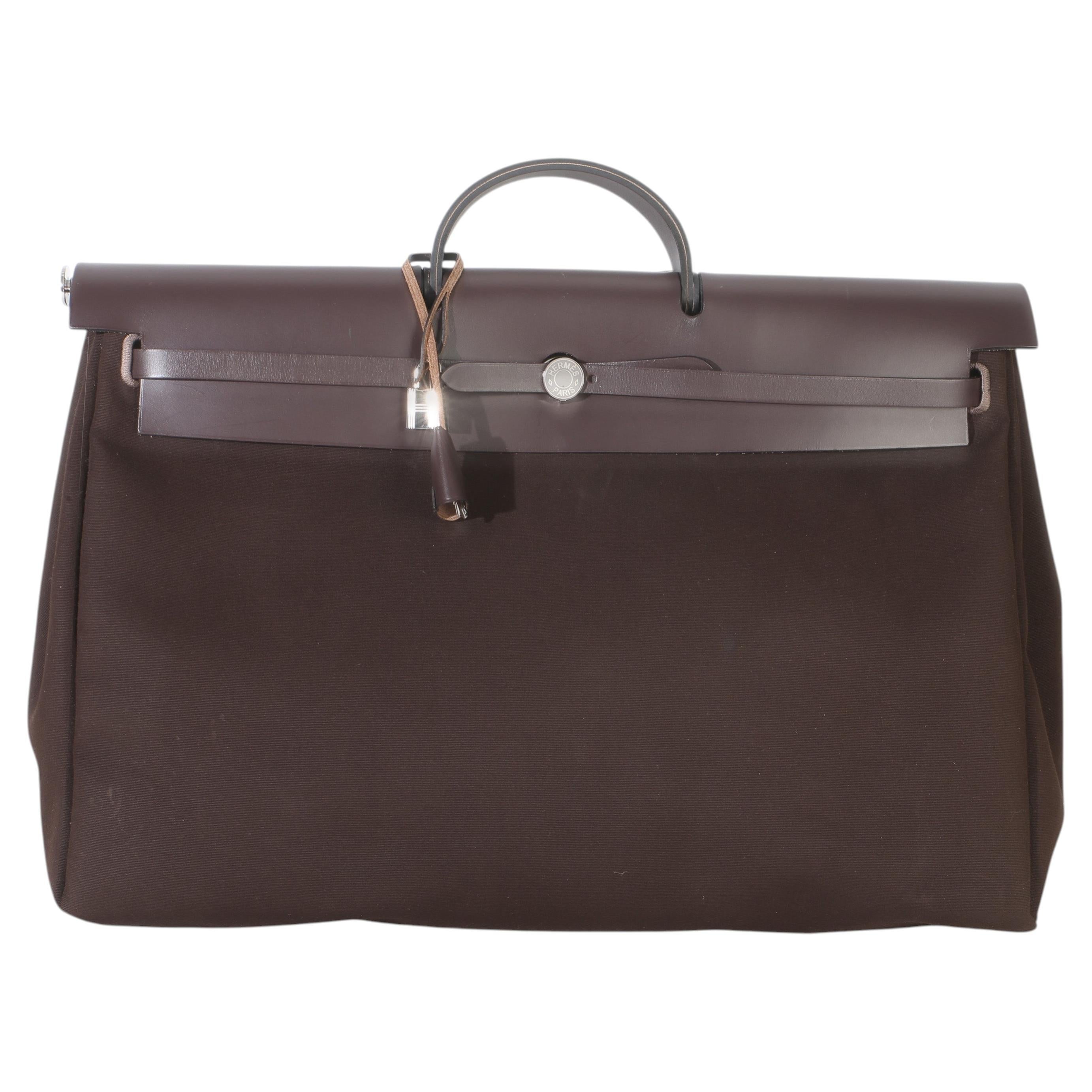 Sac Hermès Chocolat Toile Officier Vache Hunter Herbag Zip Cabine PHW