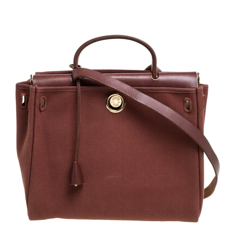 Hermes Schokolade Braun/Beige Toile und Leder Herbag 31 Tasche 5