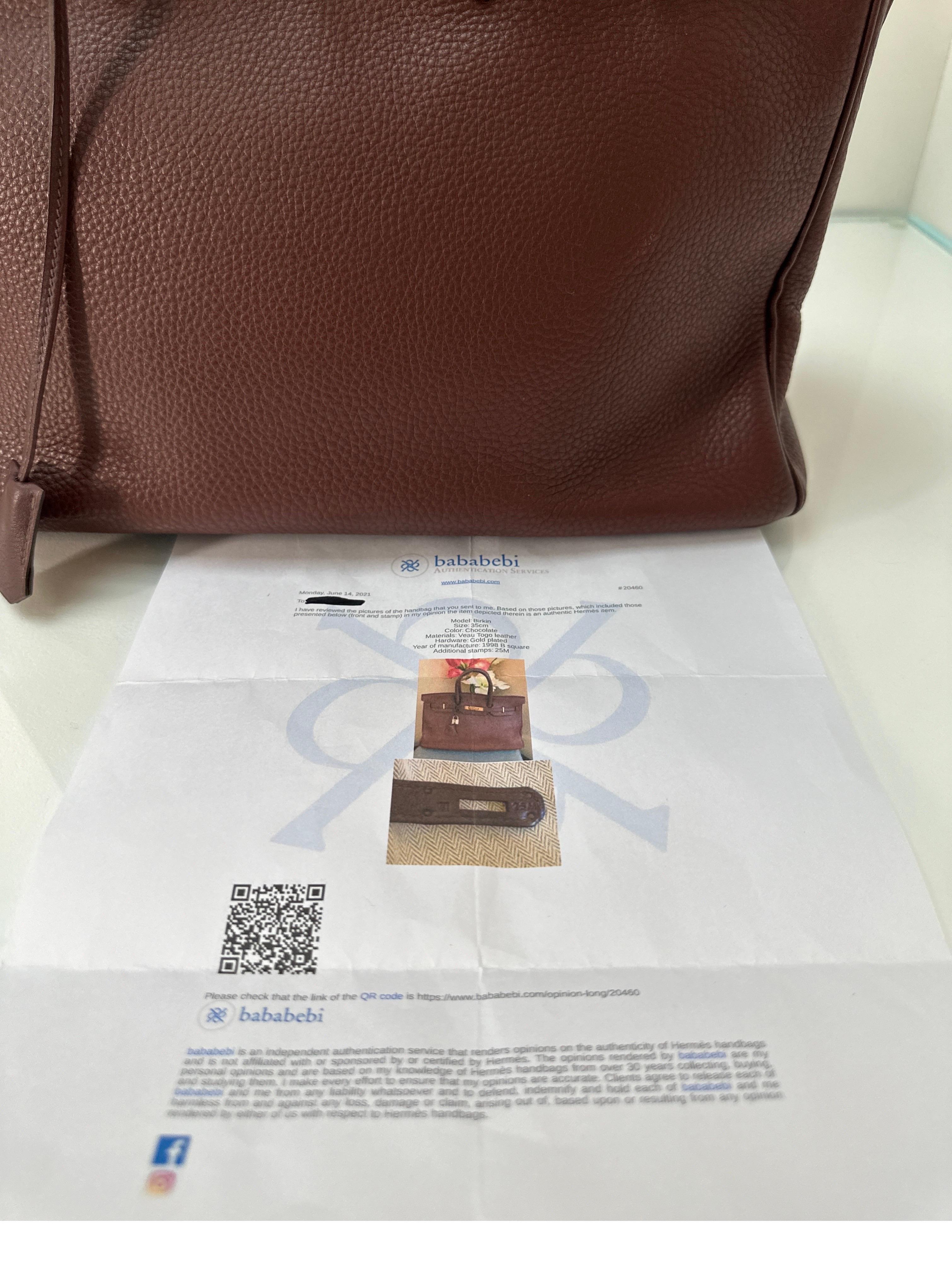 Hermes Chocolate Brown  Birkin 35 Bag 10