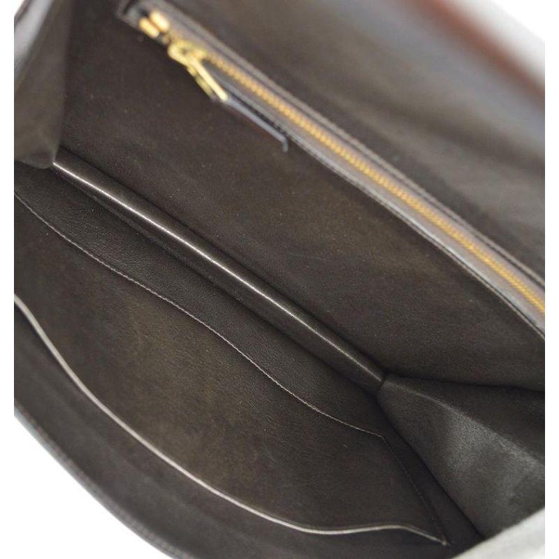 HERMES Chocolate Brown Box Leather Gold Faco Envelope Evening Clutch Bag In Good Condition In Chicago, IL