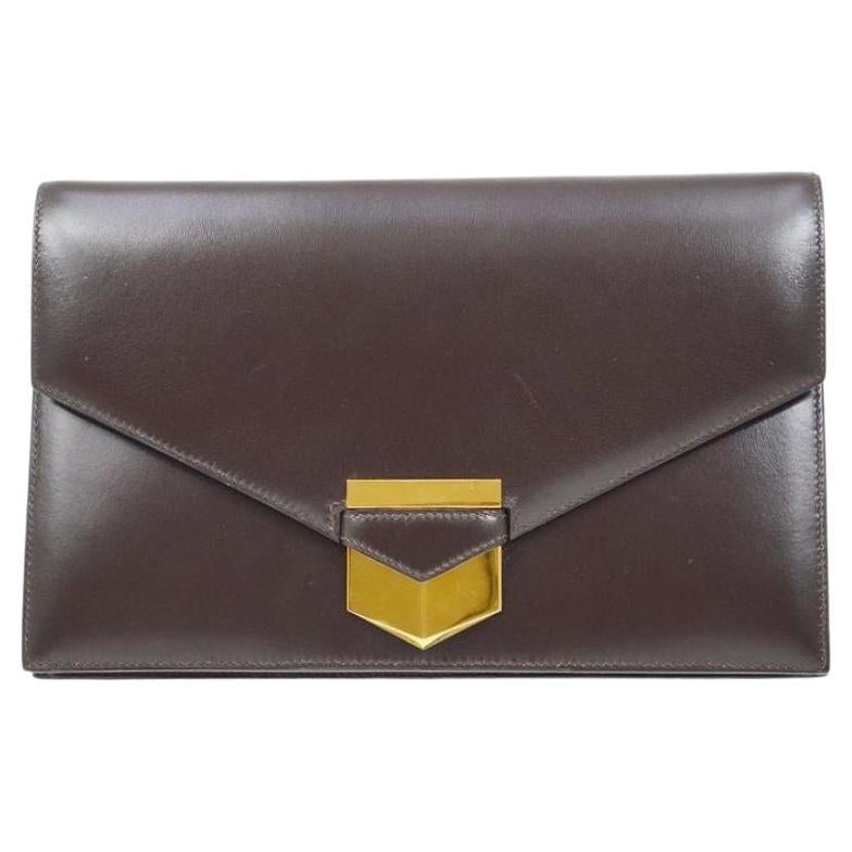 Schokoladenbraune Box Leder-Clutch/Abendtasche mit goldenem Faco-Verschluss im Angebot