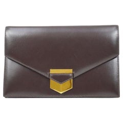 HERMES Chocolate Brown Box Leather Gold Faco Envelope Evening Clutch Bag