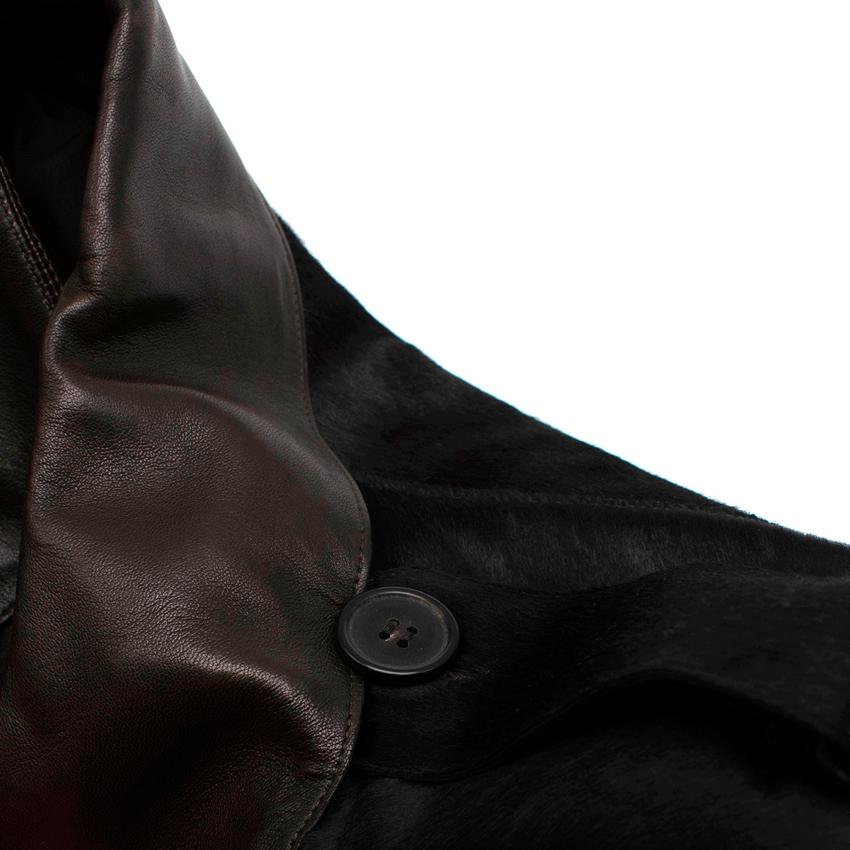 Black Hermes Chocolate Brown Calf Hair & Calfskin Trench Coat For Sale