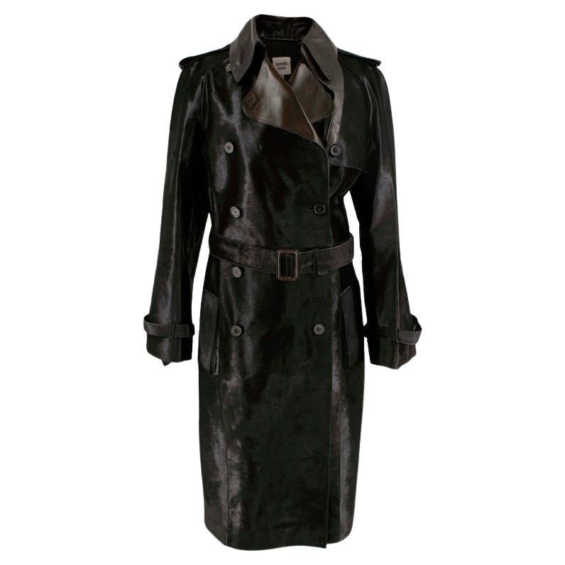 Hermes Chocolate Brown Calf Hair & Calfskin Trench Coat For Sale