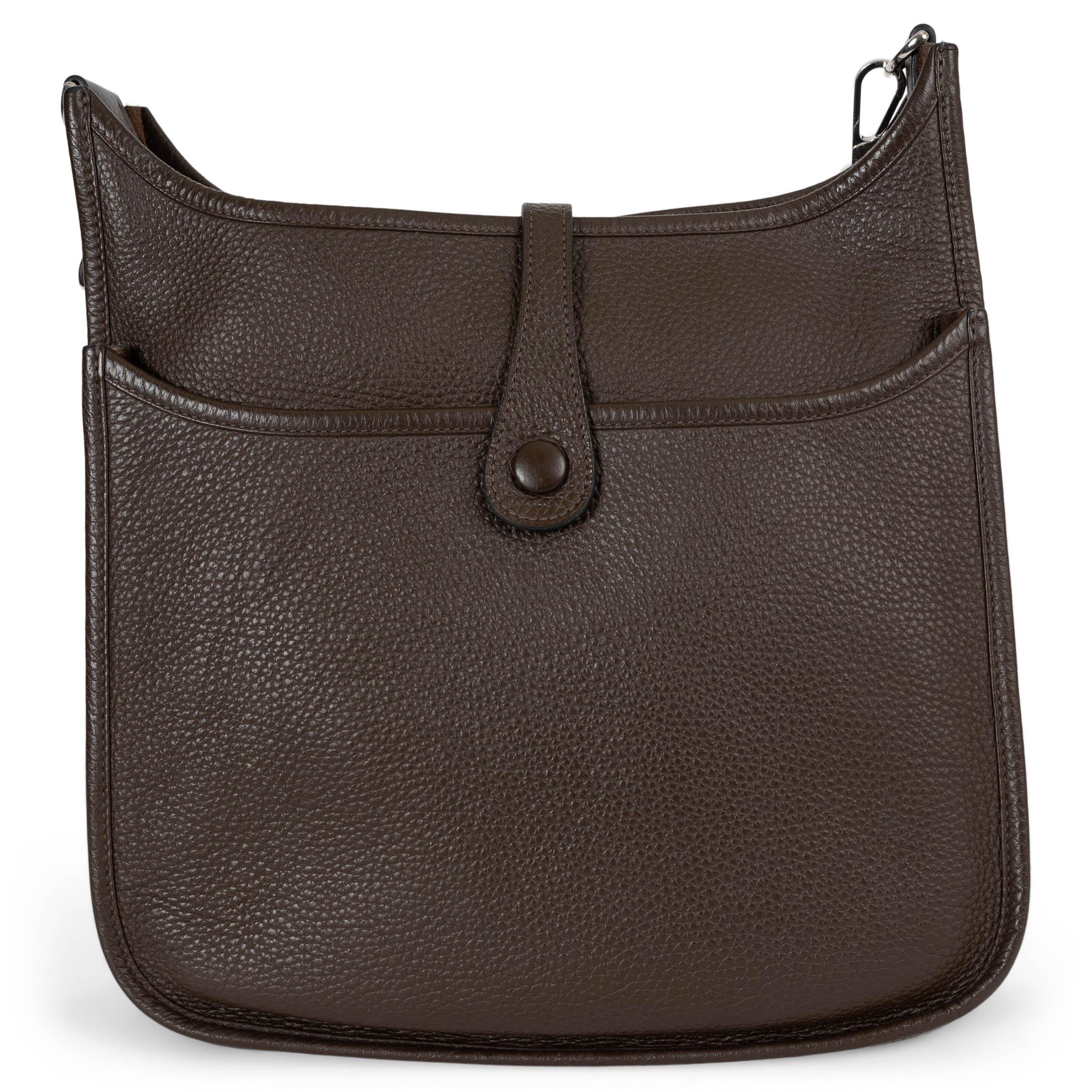 Black HERMES Chocolate brown Clemence leather EVELYNE lll 29 Crossbody Bag Phw