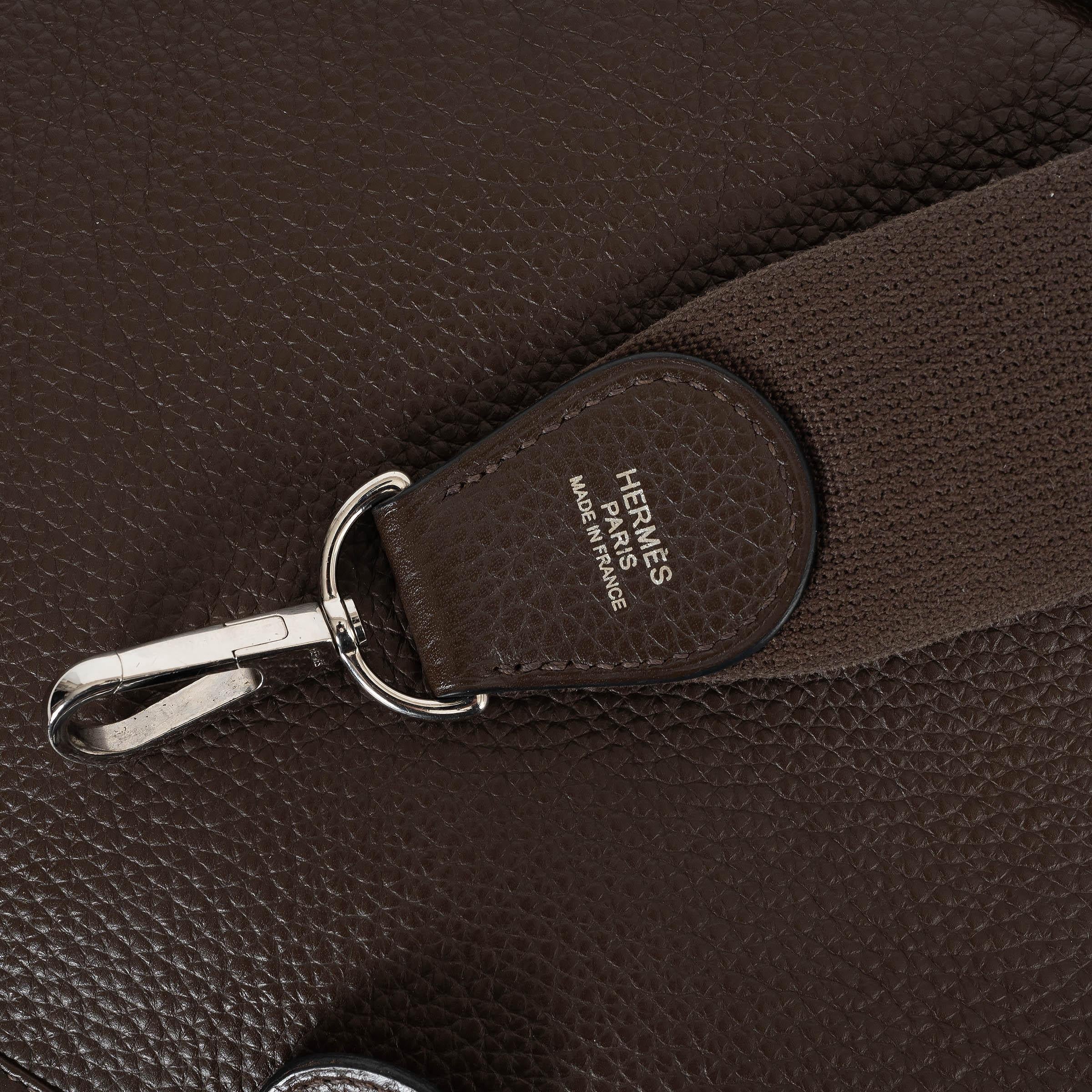 HERMES Chocolate brown Clemence leather EVELYNE lll 29 Crossbody Bag Phw 1