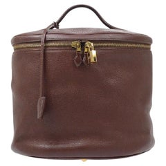 HERMES Chocolate Brown Gold Vanity Jewelry Travel Top Handle Tote Bag