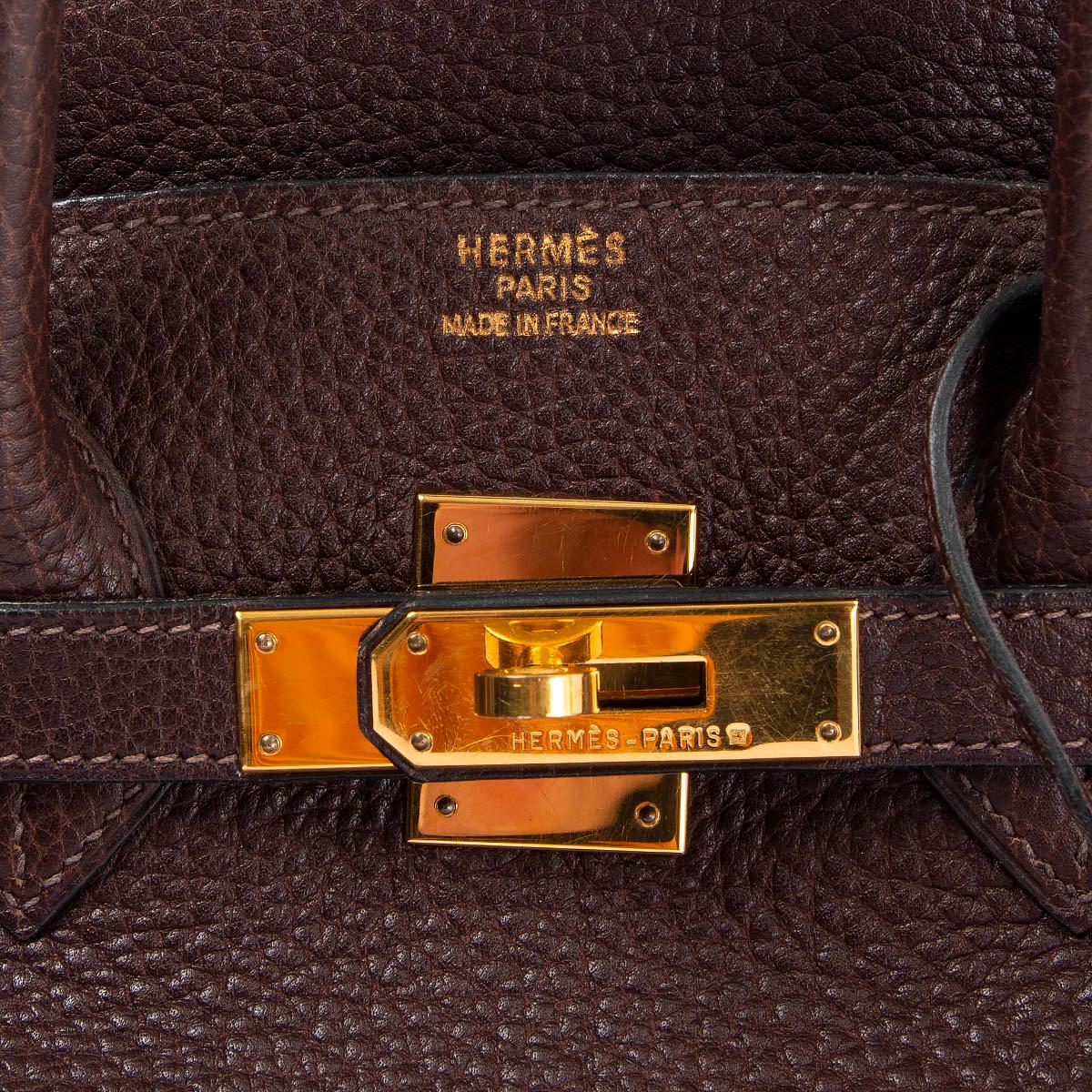HERMES Chocolate brown leather BIRKIN 35 Bag Gold In Fair Condition In Zürich, CH