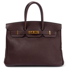 HERMES Chocolate brown leather BIRKIN 35 Bag Gold