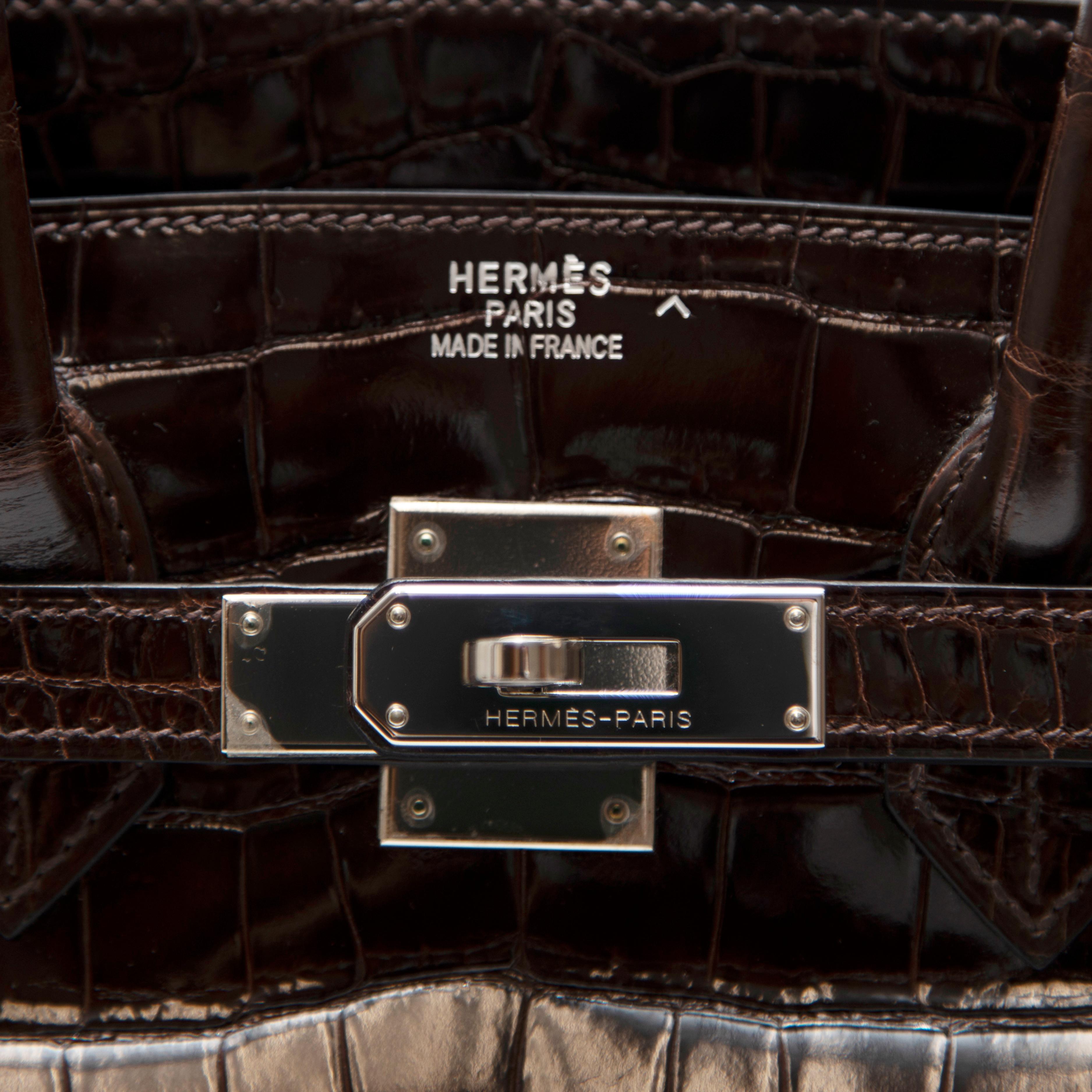 Birkin Hermès Cocodrilo Porosus Marrón Chocolate 35CM en venta 8