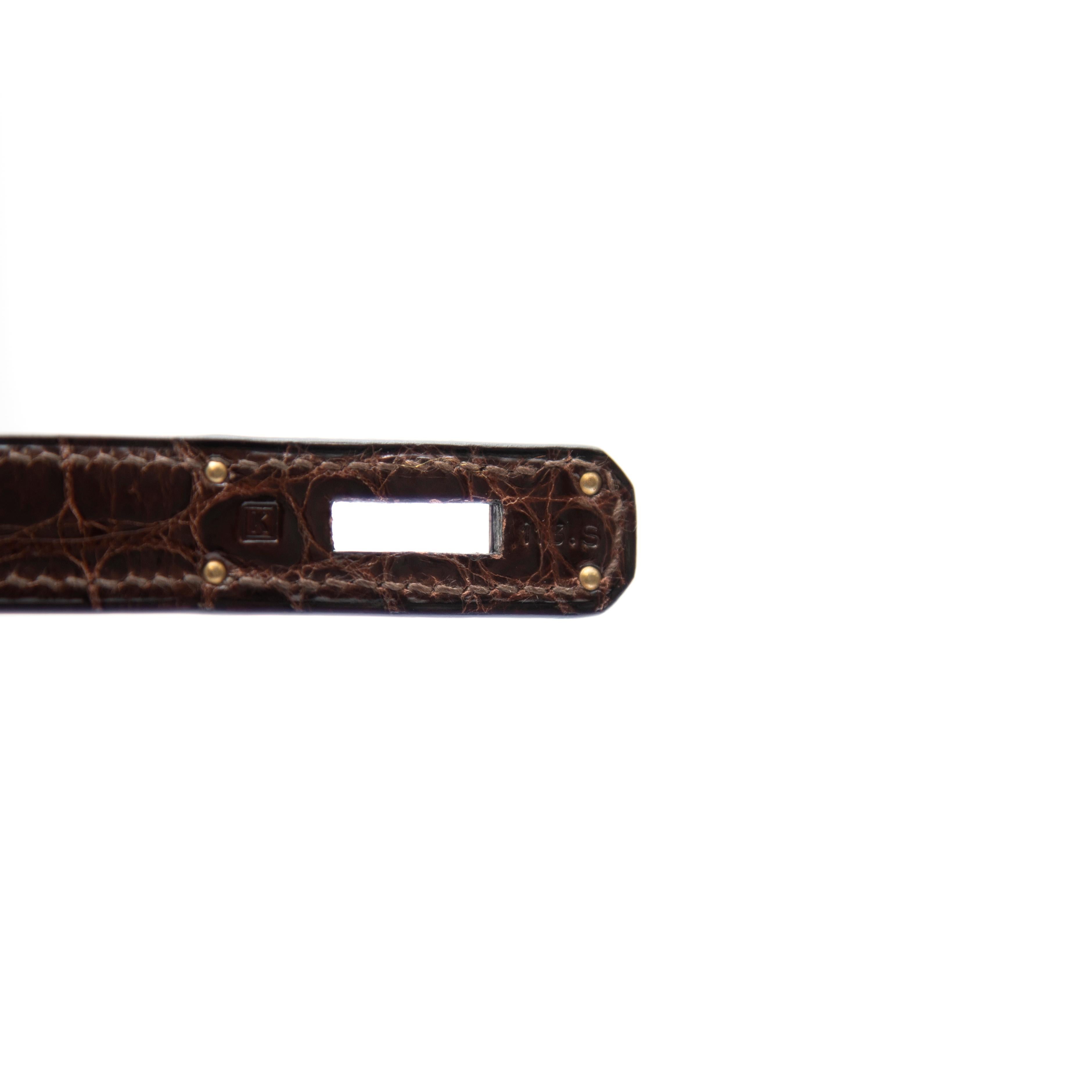 Birkin Hermès Cocodrilo Porosus Marrón Chocolate 35CM en venta 11