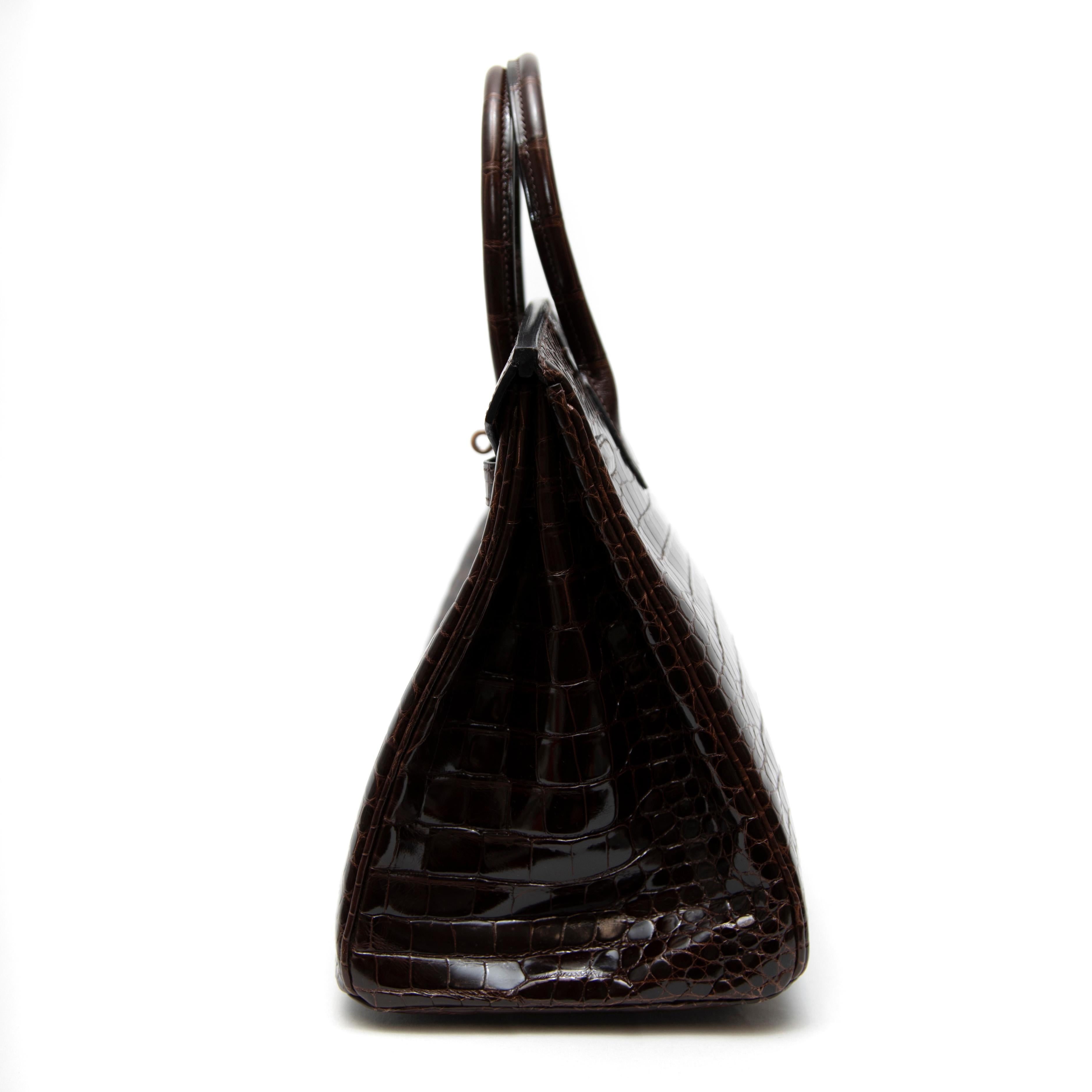 Birkin Hermès Cocodrilo Porosus Marrón Chocolate 35CM en Excelente estado para la venta en West Hartford, CT