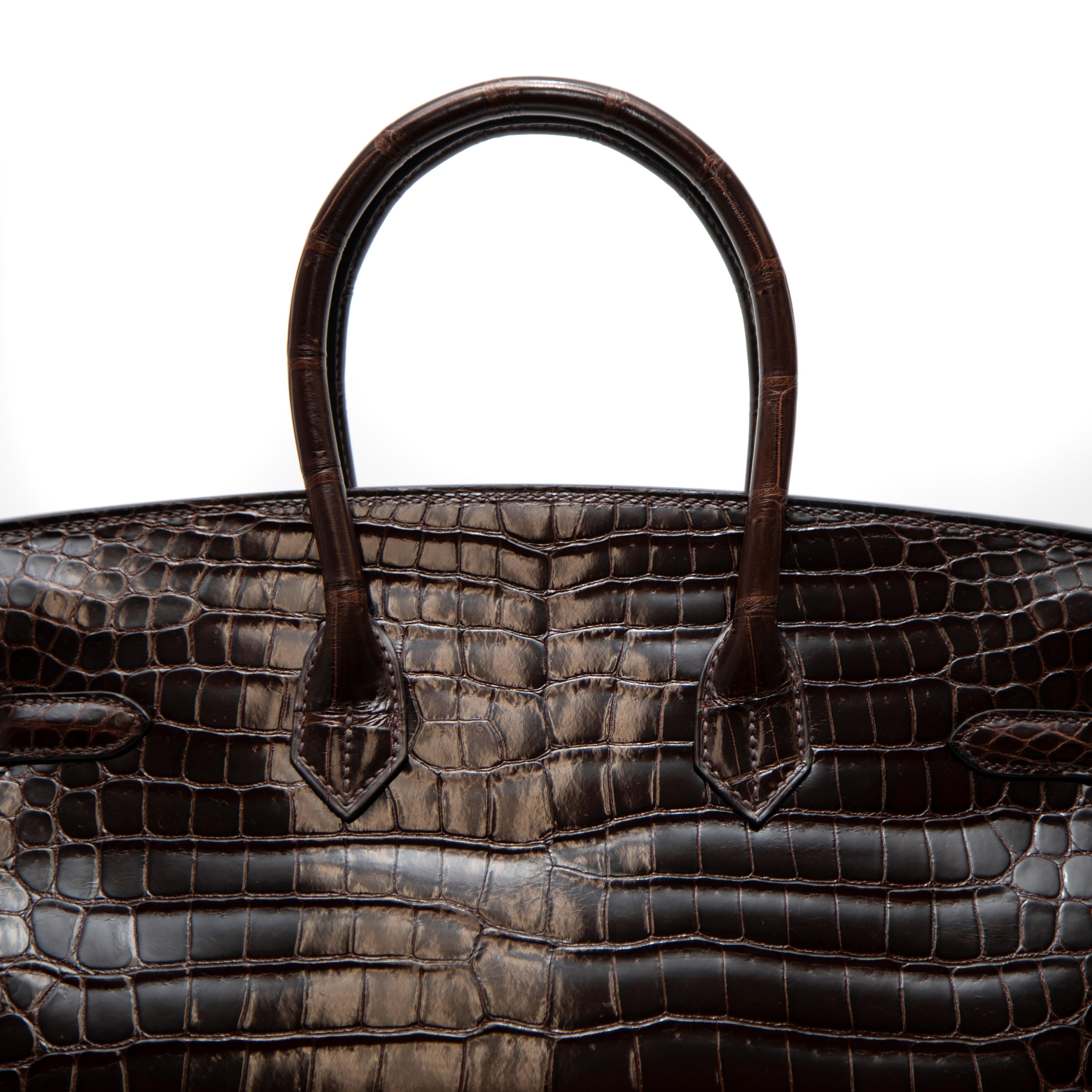 Femenino o masculino Birkin Hermès Cocodrilo Porosus Marrón Chocolate 35CM en venta