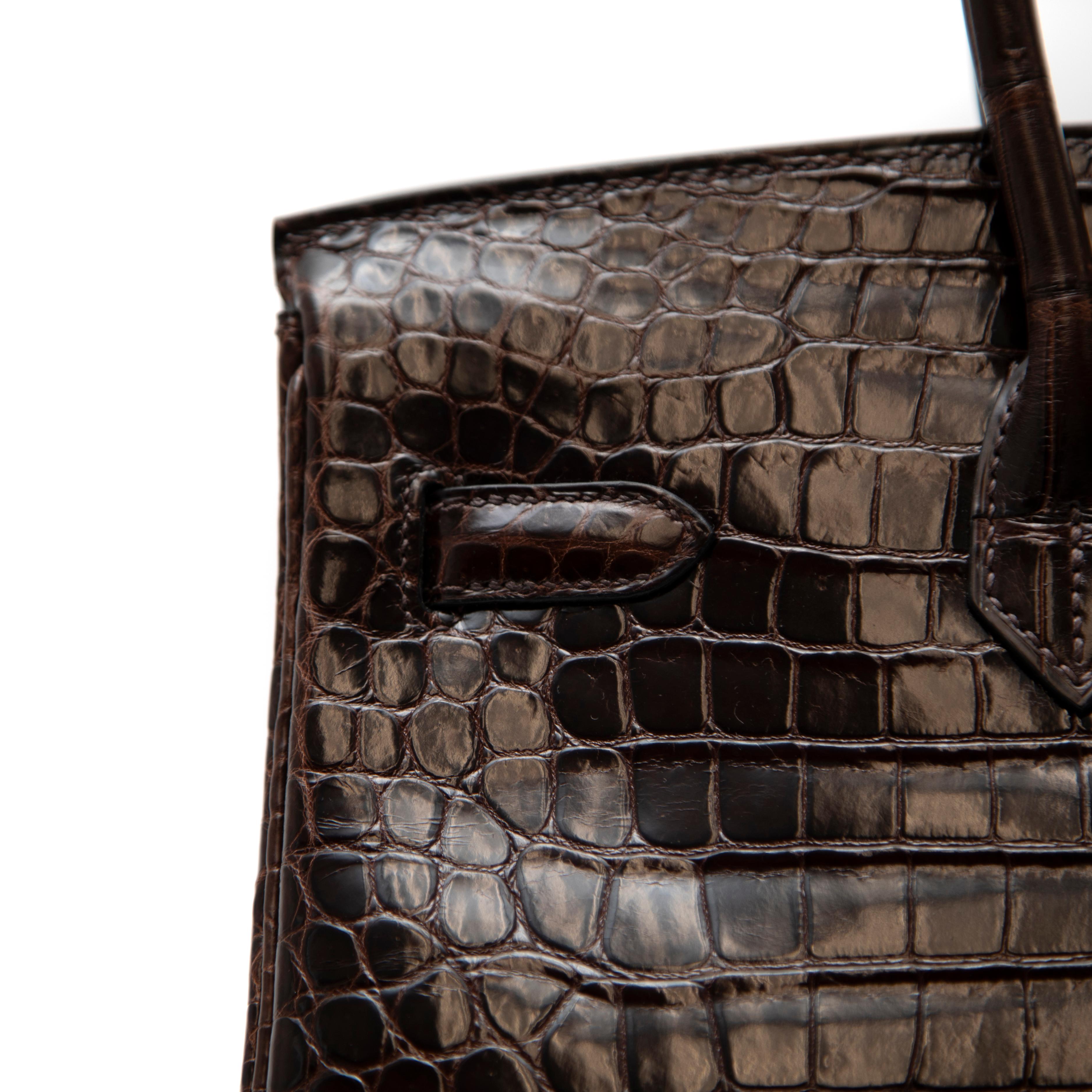 Birkin Hermès Cocodrilo Porosus Marrón Chocolate 35CM en venta 1