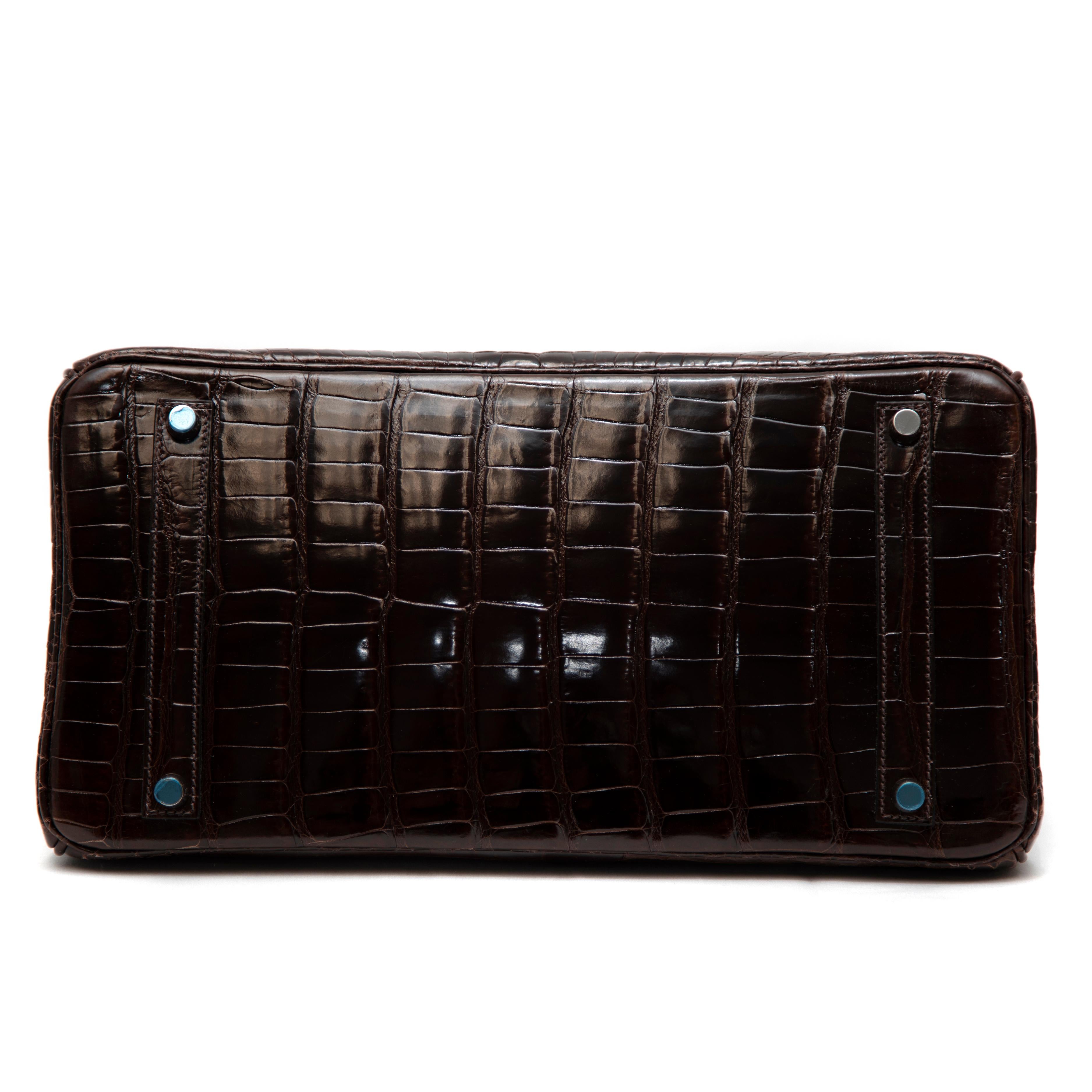 Birkin Hermès Cocodrilo Porosus Marrón Chocolate 35CM en venta 2
