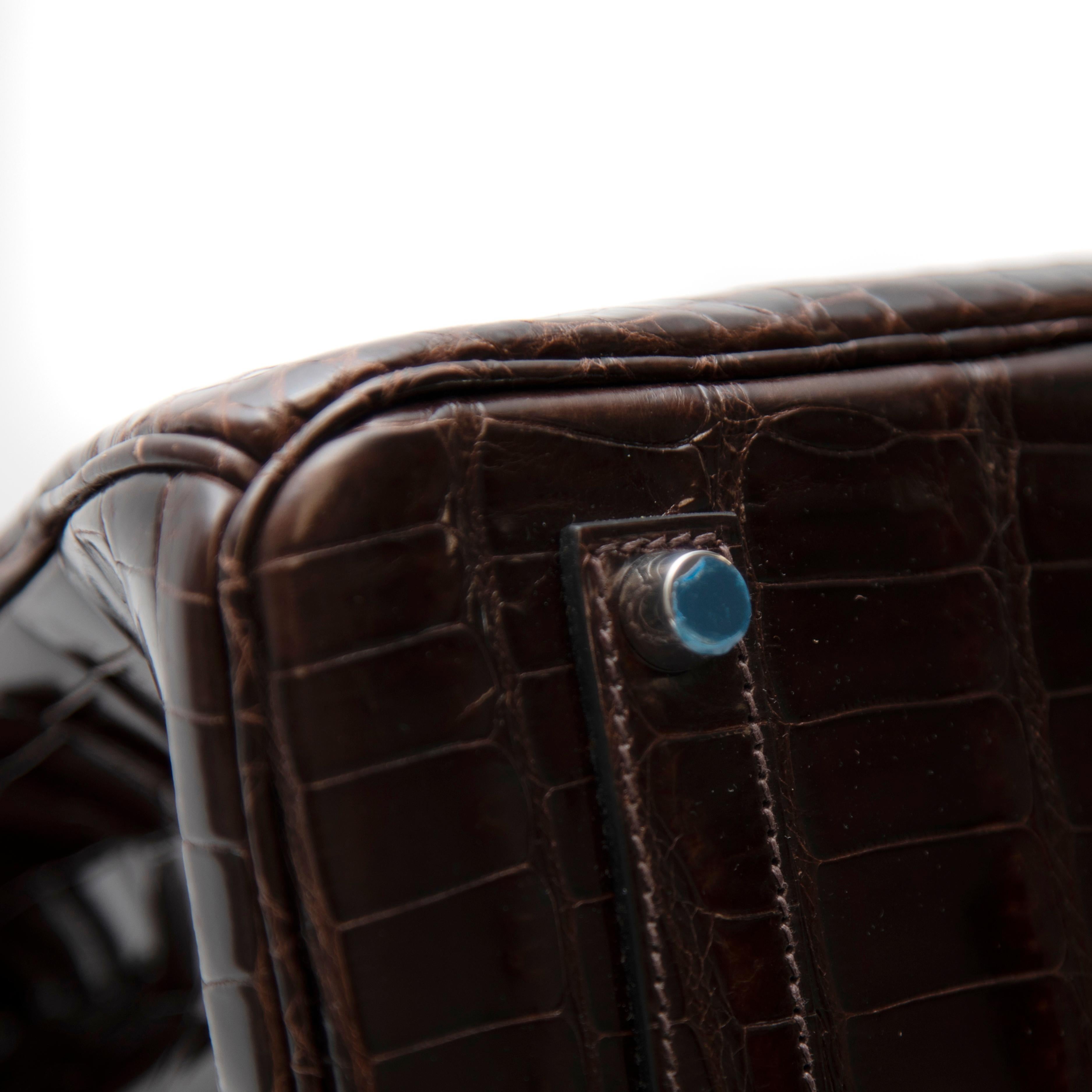 Birkin Hermès Cocodrilo Porosus Marrón Chocolate 35CM en venta 3