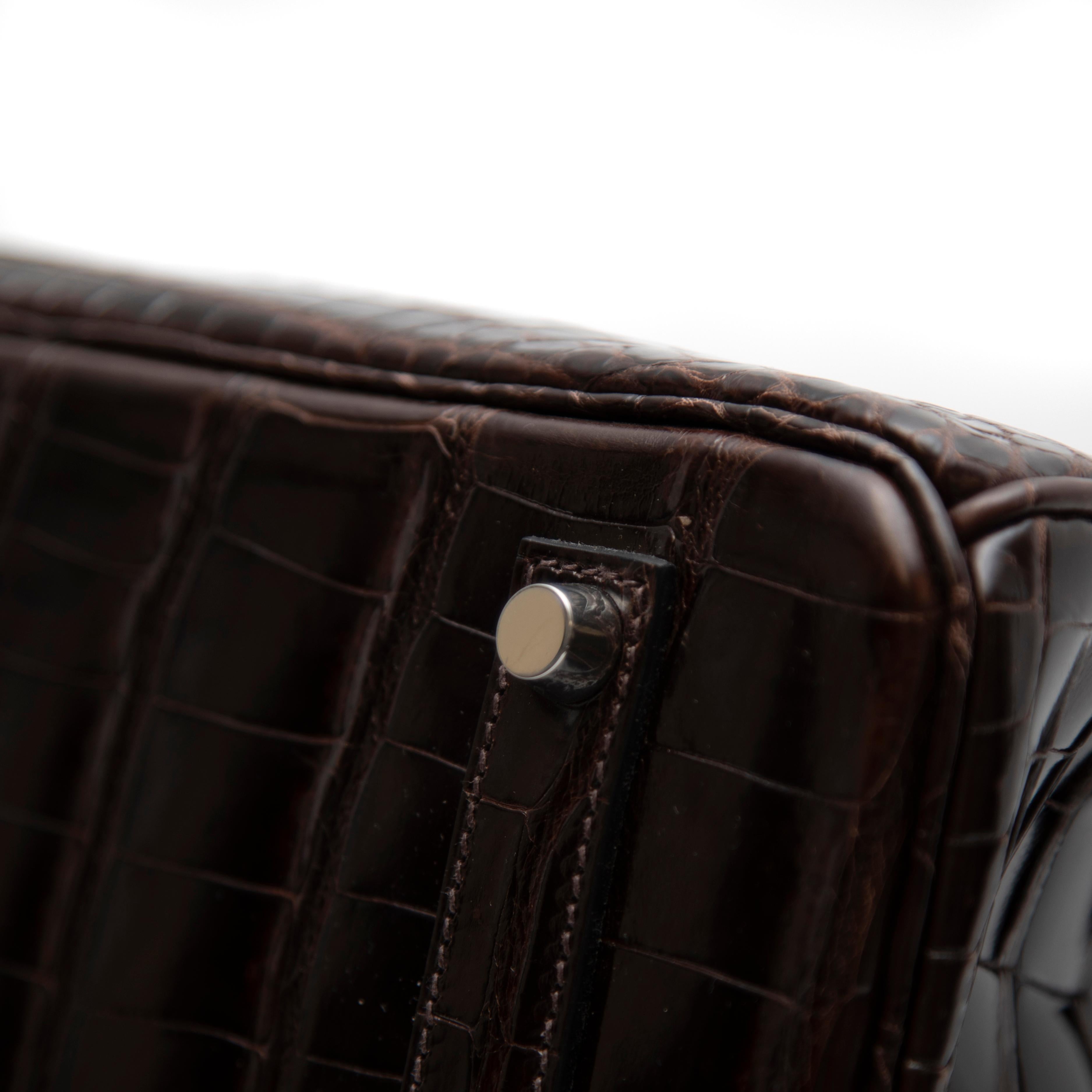 Birkin Hermès Cocodrilo Porosus Marrón Chocolate 35CM en venta 4