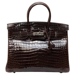 Birkin Hermès Cocodrilo Porosus Marrón Chocolate 35CM