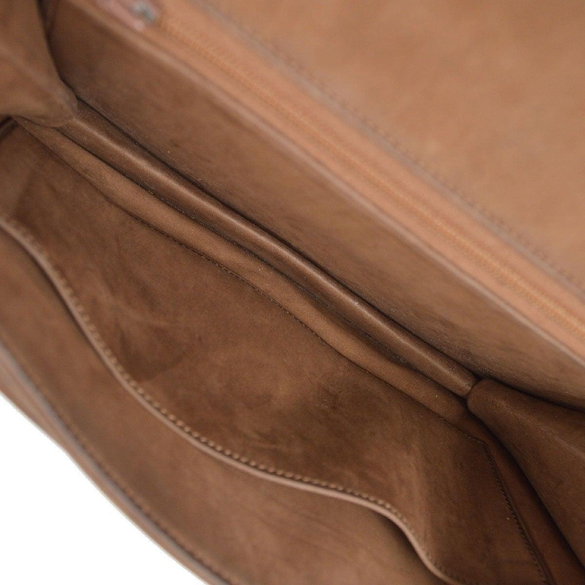 HERMES Bolso con solapa de hombro y asa superior de piel de ante marrón chocolate dorado de noche en venta 3