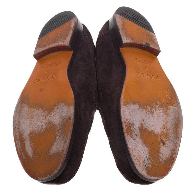 Hermes Chocolate Brown Suede Lucky Moccasins Size 43 For Sale at 1stDibs