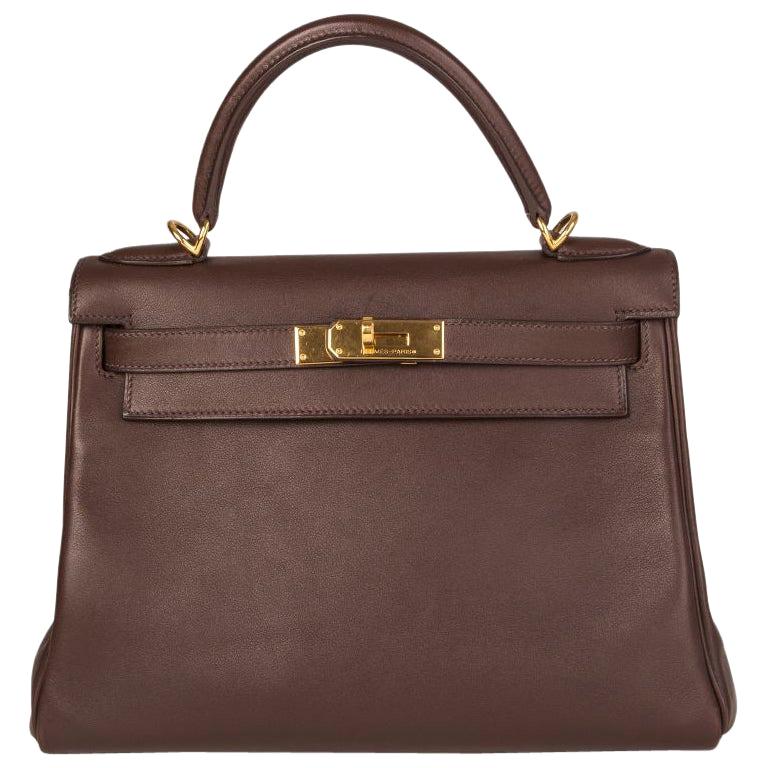 Hermes Chocolate Evergrain Leather Kelly Pochette Bag with, Lot #58164