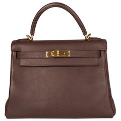 HERMES Chocolate brown Swift KELLY II 28 RETOURNER Bag