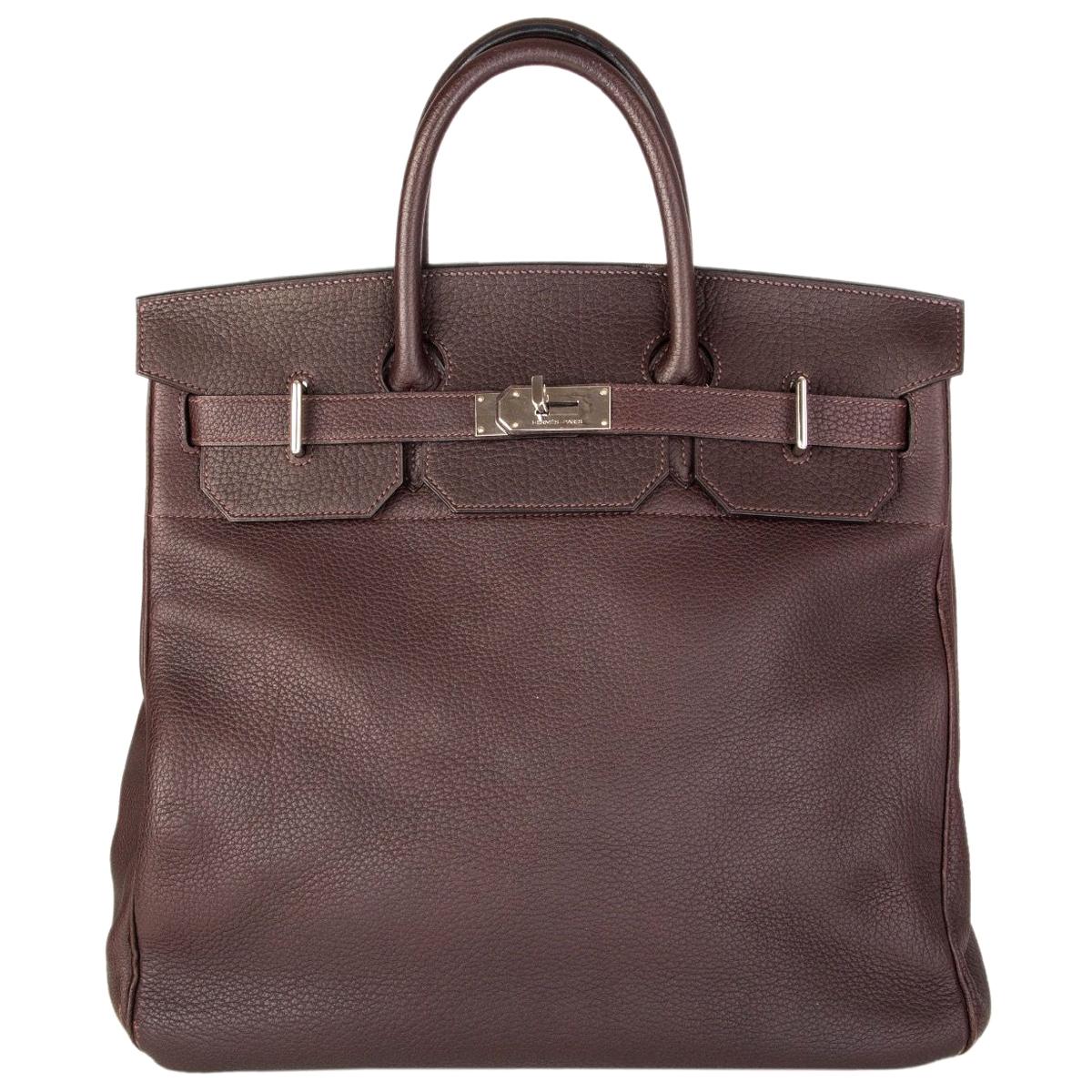 HERMES Chocolate brown Togo leather HAUT A COURROIES 40 HAC BIRKIN Bag