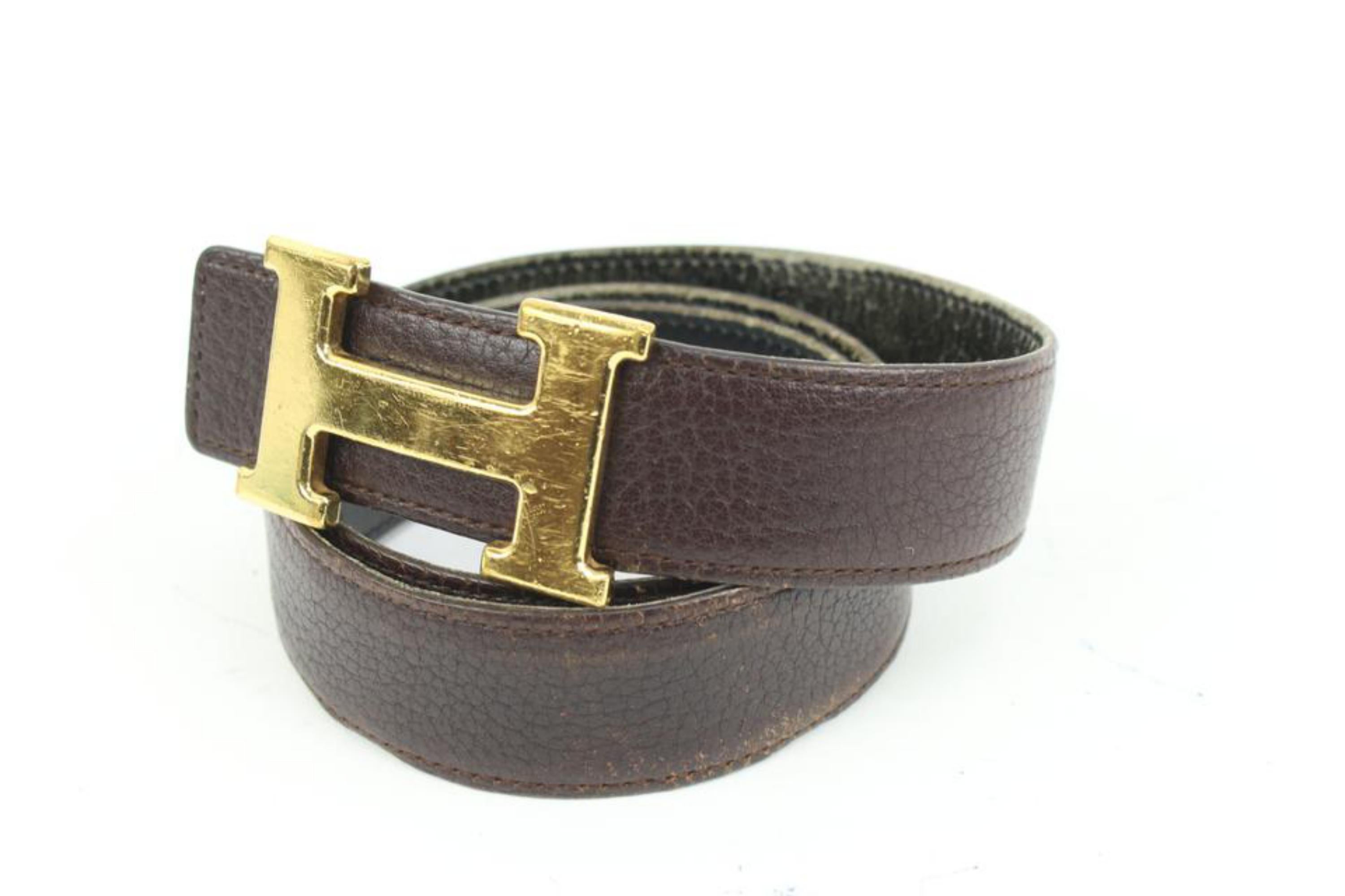 Hermès Chocolate Brown x Black x Gold 32mm Reversible H Logo Belt Kit 91h418s
Date Code/Serial Number: E in a Square
Made In: France
Measurements: Length:  36