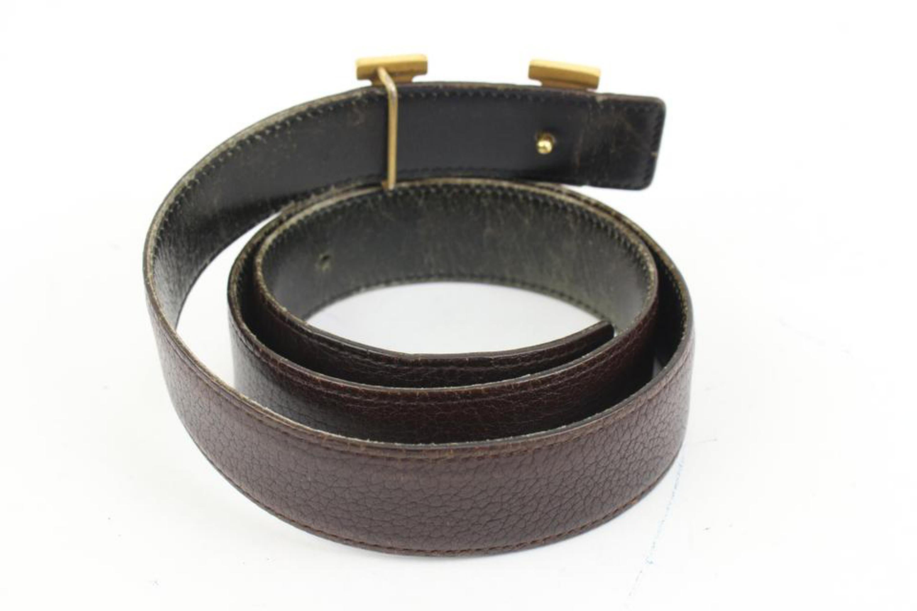 Hermès Chocolate Brown x Black x Gold 32mm Reversible H Logo Belt Kit 91h418s In Fair Condition For Sale In Dix hills, NY