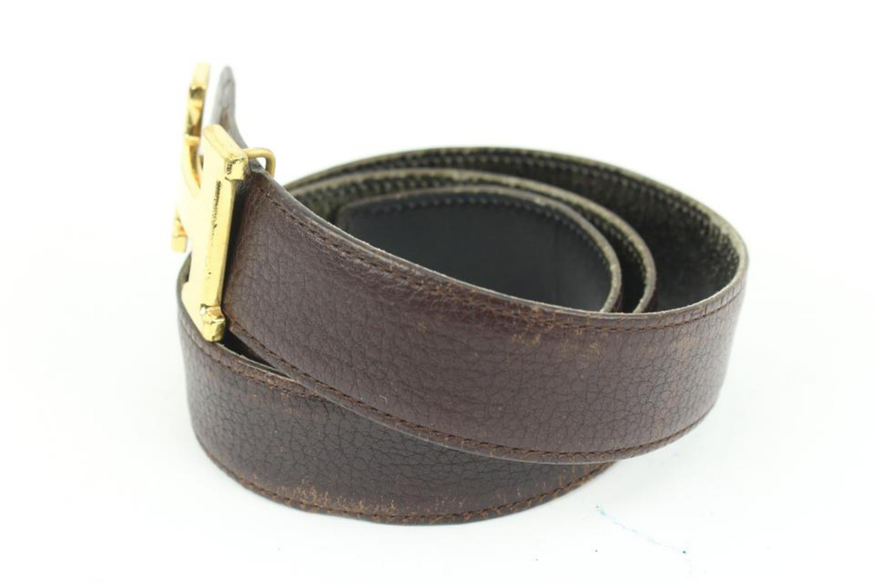 Hermès Chocolate Brown x Black x Gold 32mm Reversible H Logo Belt Kit 91h418s For Sale 1