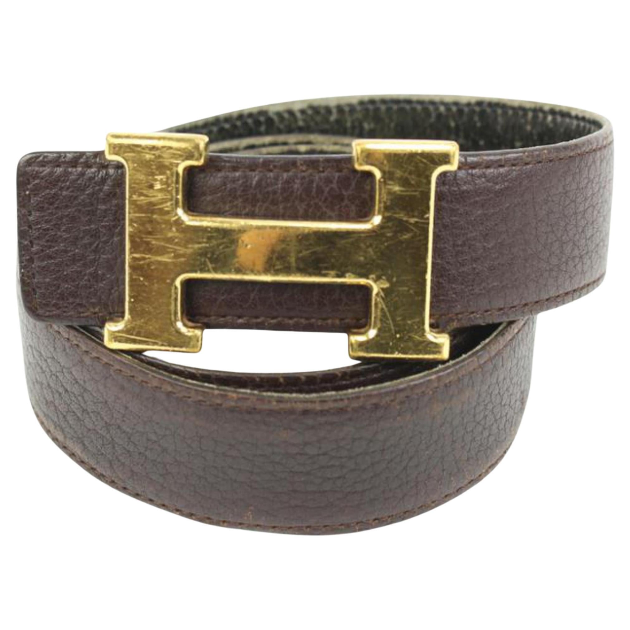 Hermès Chocolate Brown x Black x Gold 32mm Reversible H Logo Belt Kit 91h418s For Sale