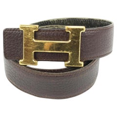 Hermès Chocolate Brown x Black x Gold 32mm Reversible H Logo Belt Kit 91h418s